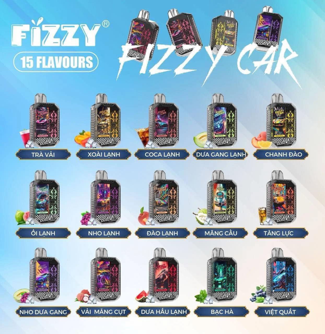 Fizzy Car Pod 1 Lần 15000 Hơi - Sạc Được