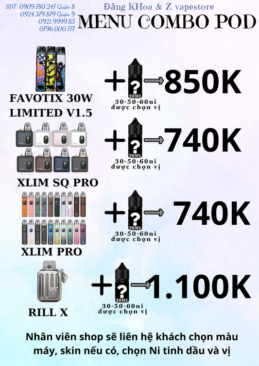 COMBO Xlim SQ PRO + Tinh dầu 30ML (có thể chọn vị) chỉ từ 750K